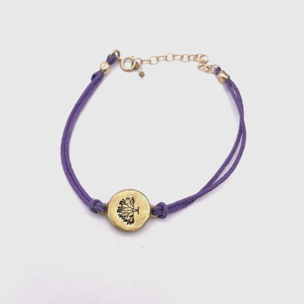 Jill-i Blue Cord Bracelet Gold Tone Tree Charm Adjustable Spring Ring Closure